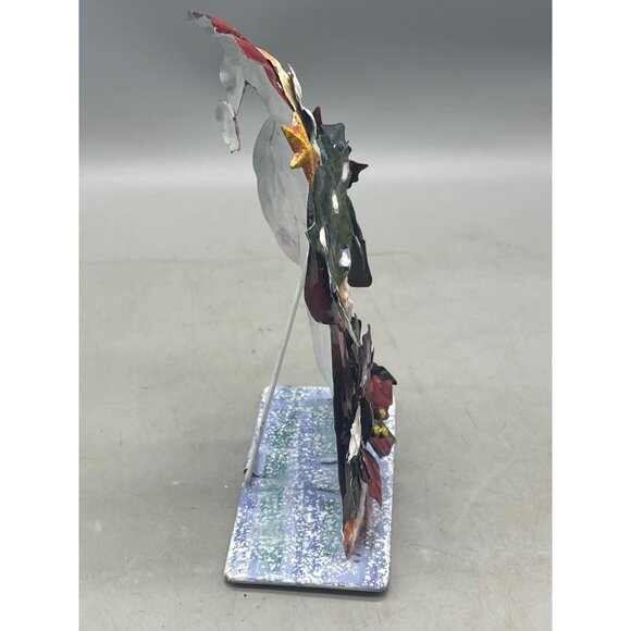 Christmas Santa figurine tin layered poinsettia red green floral tree 8" READ - Picture 4 of 7